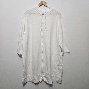 LL Bean Womens White Full Zip Hooded Beach Swim Cover Up Dress Sz XL Cotton Soft